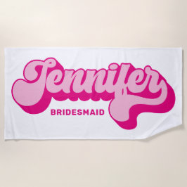 Retro Style Hot Pink Bridge Individuelle Name Strandtuch