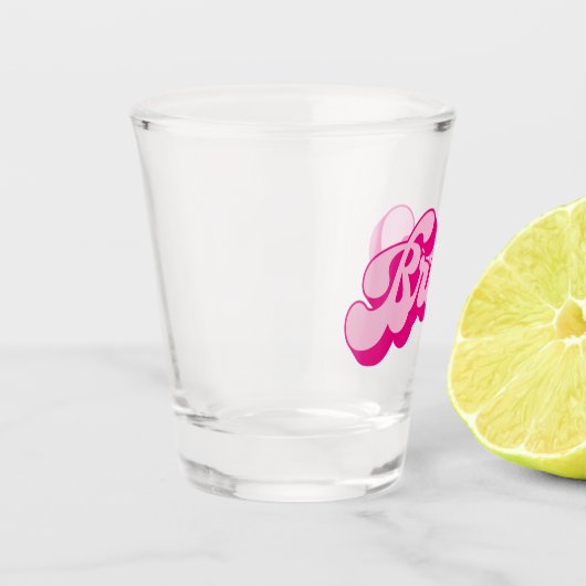 Retro Style Hot Pink Bridge Junggeselinnen-Abschie Schnapsglas (Links)