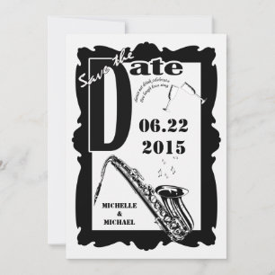 Retro Style Jazz Save the Date Schwarz-weiß 2 Einladung