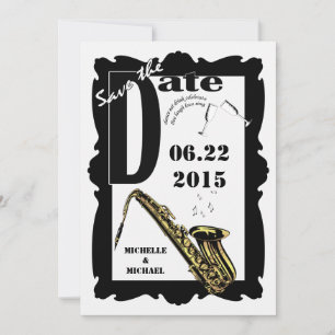 Retro Style Jazz Save the Date Schwarz-weiß 3
