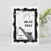 Retro Style Jazz Save the Date Schwarz-weiß Einladung (Stehend Vorderseite)