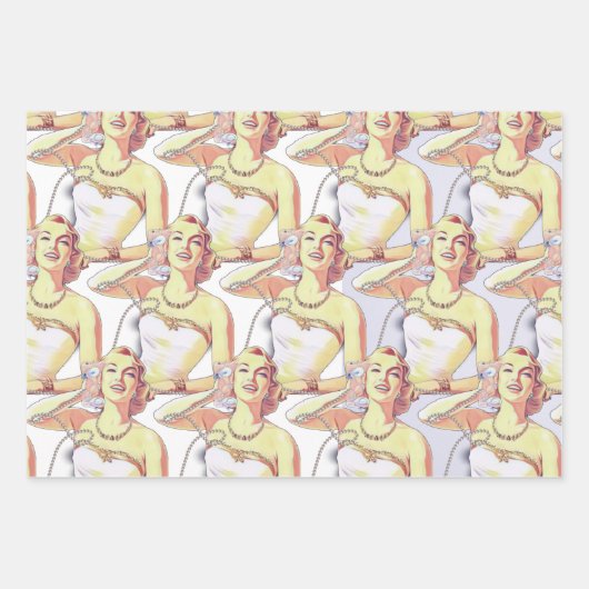 Retro Style Lady Geschenkpapier Set (Vorderseite 2)