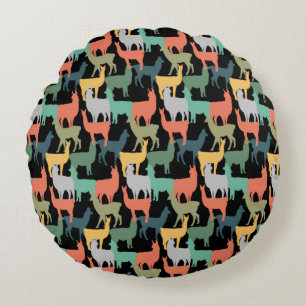 Retro-Style Llama Vintag Alpacasfarbe Rundes Kissen