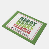 Retro Style Monogram Frohe Weihnachten Fußmatte (Schrägansicht)