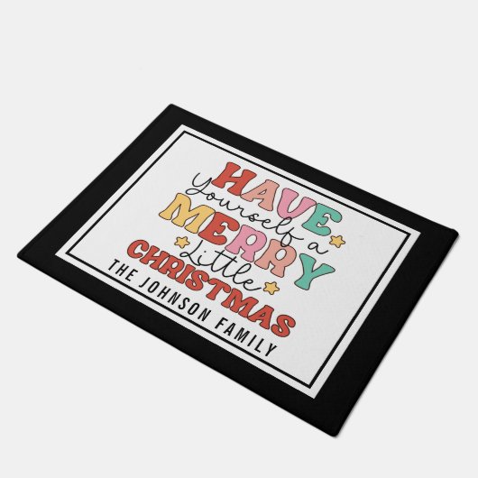 Retro Style Monogram Merry Little Christmas Fußmatte (Schrägansicht)