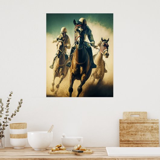 Retro Style Moody Horse Racing Jockey Poster (Küche)