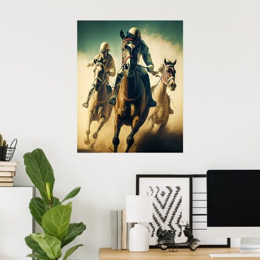 Retro Style Moody Horse Racing Jockey Poster (Heimbüro)