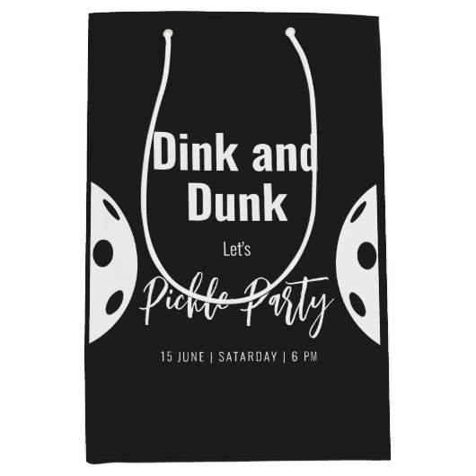 Retro Style Neon Black Themed Pickleball Geburtsta Mittlere Geschenktüte (Vorderseite)