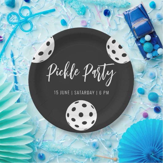 Retro Style Neon Black Themed Pickleball Geburtsta Pappteller (Party)