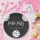 Retro Style Neon Black Themed Pickleball Geburtsta Pappteller (Party)