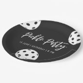 Retro Style Neon Black Themed Pickleball Geburtsta Pappteller (Schrägansicht)