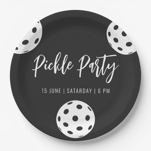 Retro Style Neon Black Themed Pickleball Geburtsta Pappteller (Vorderseite)