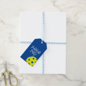 Retro Style Neon Blue Themed Pickleball Geburtstag Geschenkanhänger (Mit Garn)