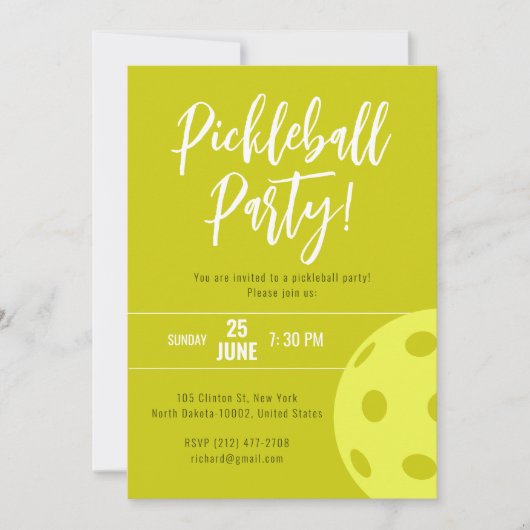 Retro Style Neon Yellow Themed Pickleball Geburtst Einladung (Vorderseite)