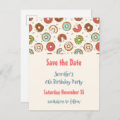 Retro Style Niedlich Donut Muster Save the Date Einladungspostkarte (Vorne/Hinten)
