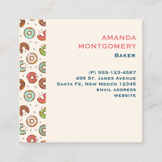 Retro Style Niedliche Donut Muster Bäckerei Quadratische Visitenkarte (Rückseite)