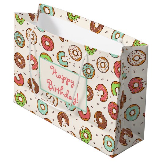 Retro Style Niedliche Donut Muster Geburtstag Große Geschenktüte (Vorderseite Schrägansicht)