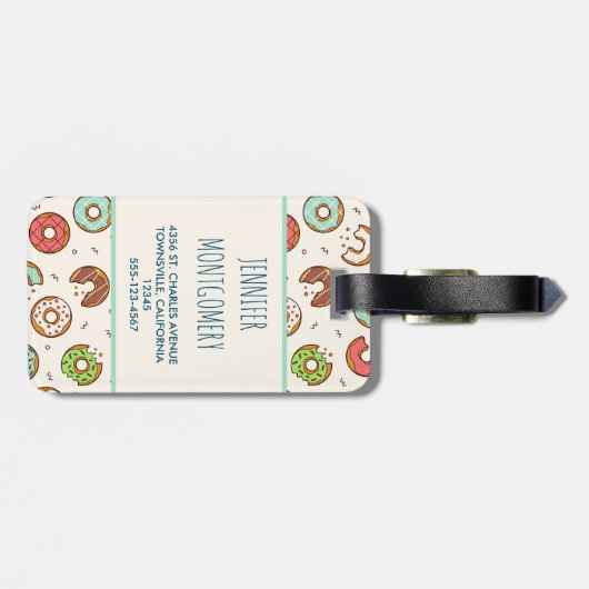 Retro Style Niedliche Donut Muster Monogramm Gepäckanhänger (Rückseite horizontal)