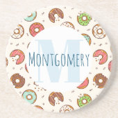Retro Style Niedliche Donut Muster Monogramm Getränkeuntersetzer (Vorne)