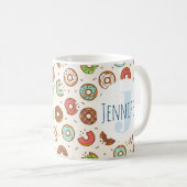Retro Style Niedliche Donut Muster Monogramm Kaffeetasse (VorderseiteRechts)