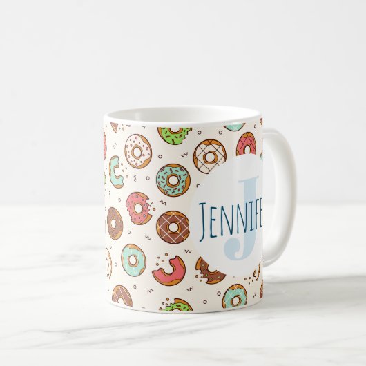 Retro Style Niedliche Donut Muster Monogramm Kaffeetasse (VorderseiteRechts)