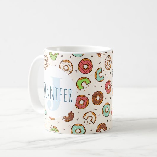 Retro Style Niedliche Donut Muster Monogramm Kaffeetasse (Vorderseite Links)