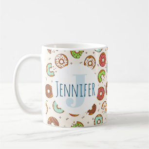Retro Style Niedliche Donut Muster Monogramm Kaffeetasse