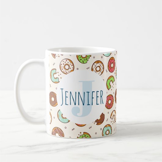 Retro Style Niedliche Donut Muster Monogramm Kaffeetasse (Links)