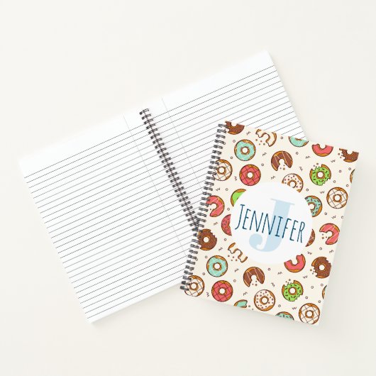 Retro Style Niedliche Donut Muster Monogramm Notizblock (Innenseite)