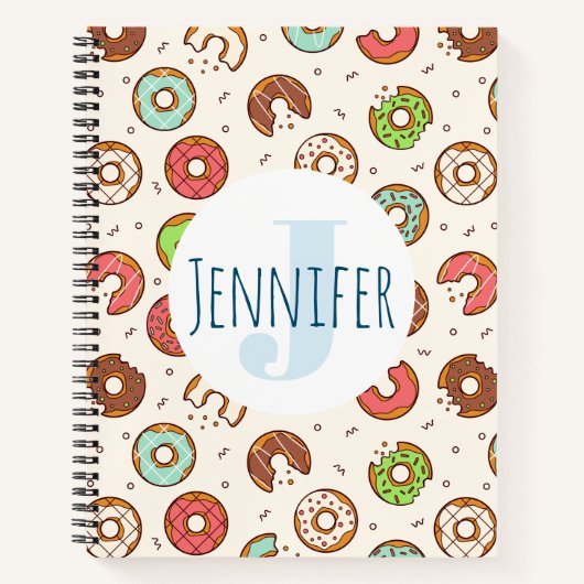 Retro Style Niedliche Donut Muster Monogramm Notizblock (Vorderseite)