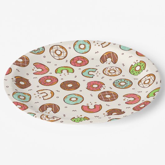 Retro Style Niedliche Donut Muster Pappteller (Schrägansicht)