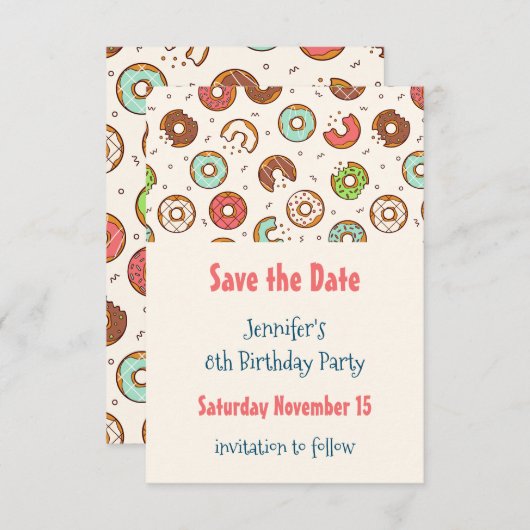 Retro Style Niedliche Donut Muster Save The Date (Vorne/Hinten)