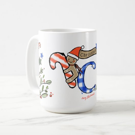 Retro Style Niedliche Weihnachtsmonogramm C mit Na Kaffeetasse (Vorderseite Links)