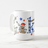 Retro Style Niedliche Weihnachtsmonogramm K mit Na Kaffeetasse (Vorderseite Links)
