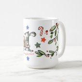 Retro Style Niedliche Weihnachtsmonogramm R mit Na Kaffeetasse (VorderseiteRechts)