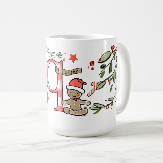 Retro Style Niedliches Weihnachtsmonogramm Q mit N Kaffeetasse (VorderseiteRechts)