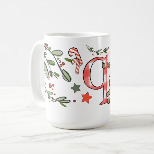 Retro Style Niedliches Weihnachtsmonogramm Q mit N Kaffeetasse (Vorderseite Links)