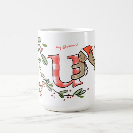 Retro Style Niedliches Weihnachtsmonogramm U mit N Kaffeetasse (Mittel)
