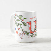 Retro Style Niedliches Weihnachtsmonogramm U mit N Kaffeetasse (Vorderseite Links)
