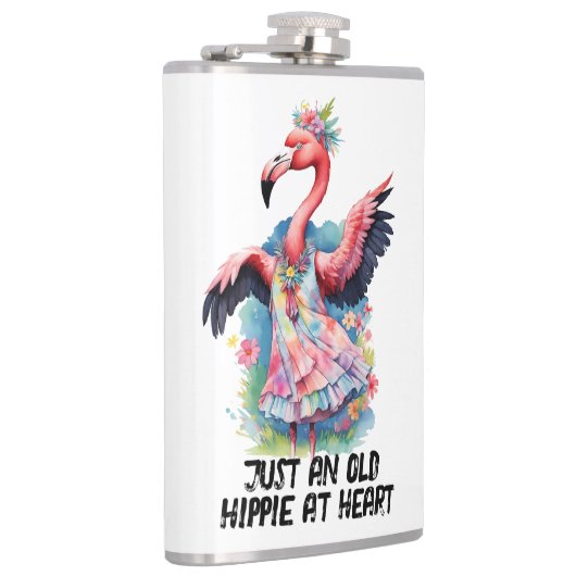 Retro Style Old Hippie bei Heart Dancing Flamingo Flachmann (Rechts)