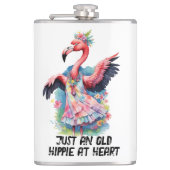 Retro Style Old Hippie bei Heart Dancing Flamingo Flachmann (Vorderseite)