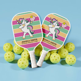 Retro Style Ping Pong Dabbing Unicorn Pickleball Schläger