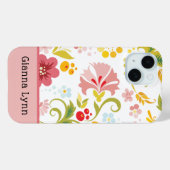 Retro Style Pink Floral Monogram Case-Mate iPhone Hülle (Rückseite (Horizontal))