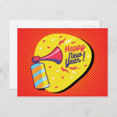 Retro Style Pop Kunst - Glück im neuen Jahr Postkarte (Vorne/Hinten)