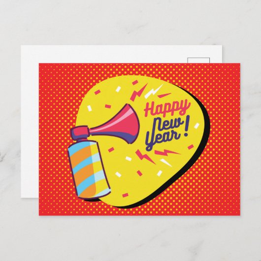 Retro Style Pop Kunst - Glück im neuen Jahr Postkarte (Vorne/Hinten)