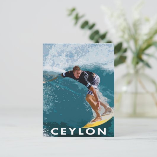 Retro Style Postcard Surfing Sri Lanka Ceylon Postkarte (Stehend Vorderseite)