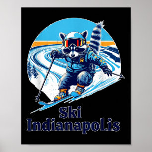 Retro Style Raccoon Skifahren in Indianapolis Indi Poster