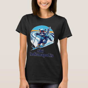 Retro Style Raccoon Skifahren in Indianapolis Indi T-Shirt