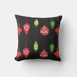 Retro Style Red Green Ornaments Weihnachten Kissen