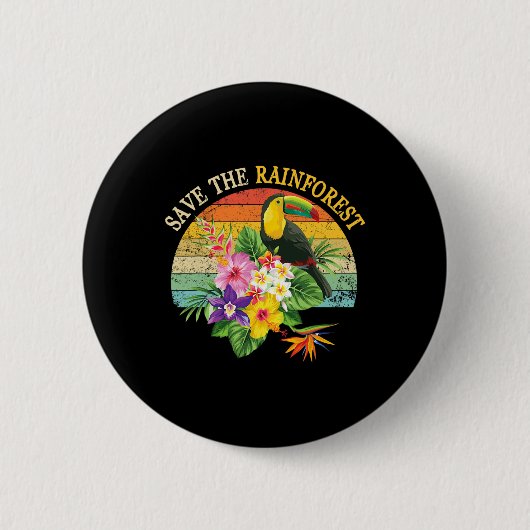 Retro Style Rette das Geschenk des Regenwaldes Ear Button (Vorderseite)